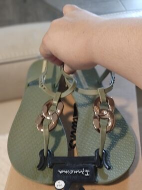 Ipanema Olive Green Jelly Sandals with Gold Chain Detail